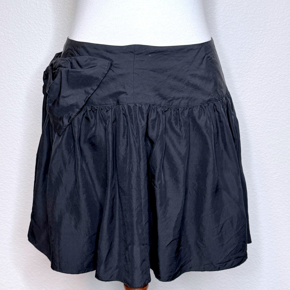 JENNY HAN Silk Mini Skirt MEDIUM‎ Black Big Bow on Right Hip Lined Coquette